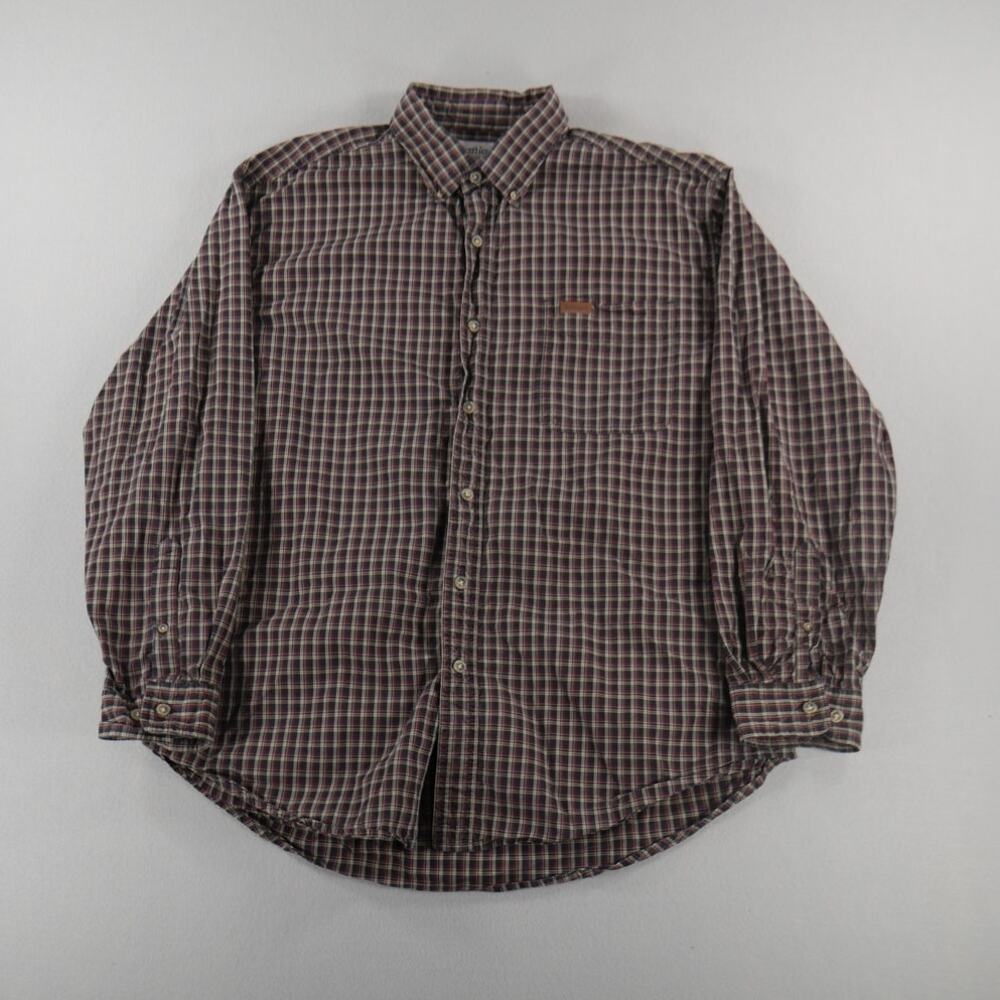 Carhartt Mens Size XL Shirt Long Sleeve Red/Brown/Tan Plaid Pocket Workwear